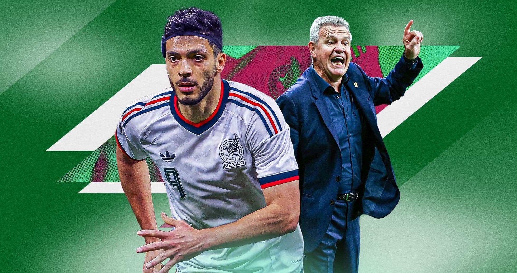 Jugador de México y entrenador durante un partido Jugador de México y entrenador durante un partido