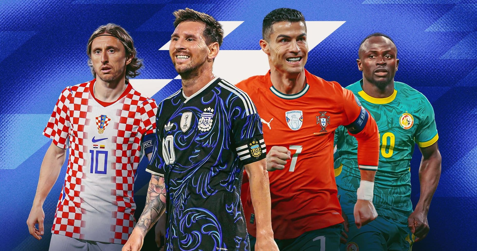 Cuatro futbolistas destacados en fondo azul Cuatro futbolistas destacados en fondo azul
