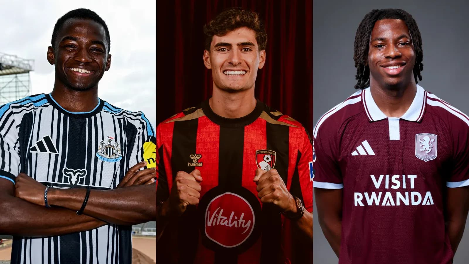Tres jugadores posando en camisetas de sus equipos Tres jugadores posando en camisetas de sus equipos