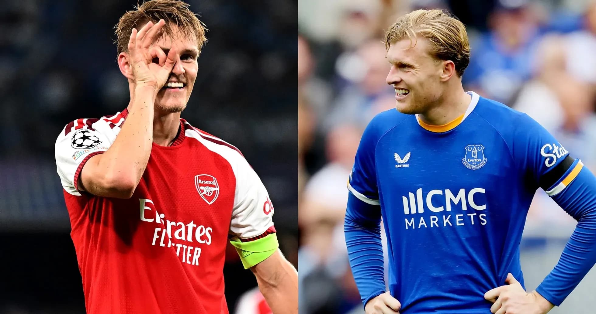 Jugadores de Arsenal y Everton sonriendo Jugadores de Arsenal y Everton sonriendo