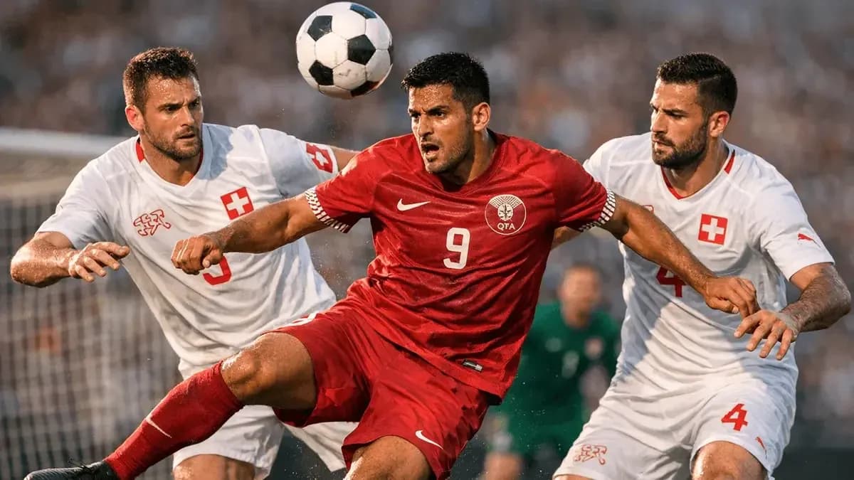 Jugador de Qatar luchando por el balón contra Suiza Jugador de Qatar luchando por el balón contra Suiza