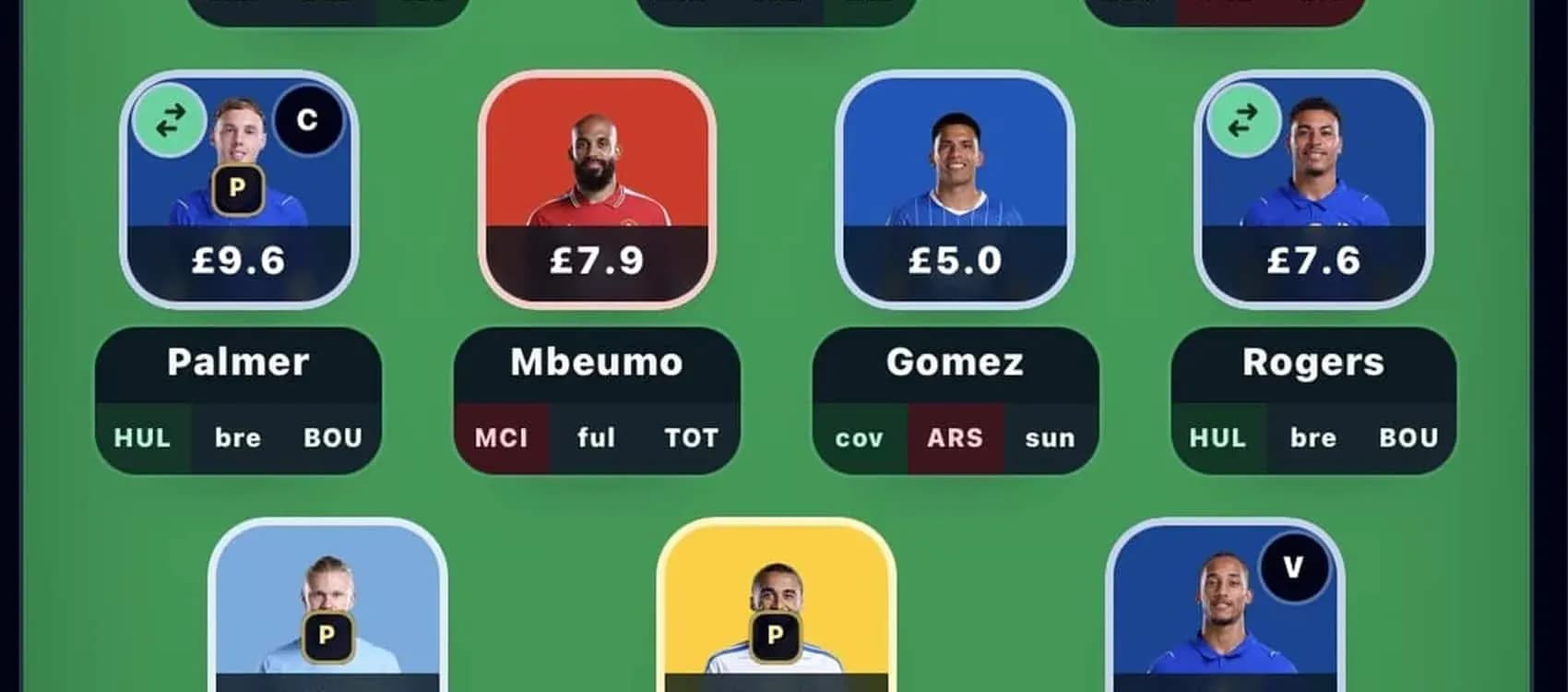 Interfaz de selección de jugadores de fantasy football Interfaz de selección de jugadores de fantasy football