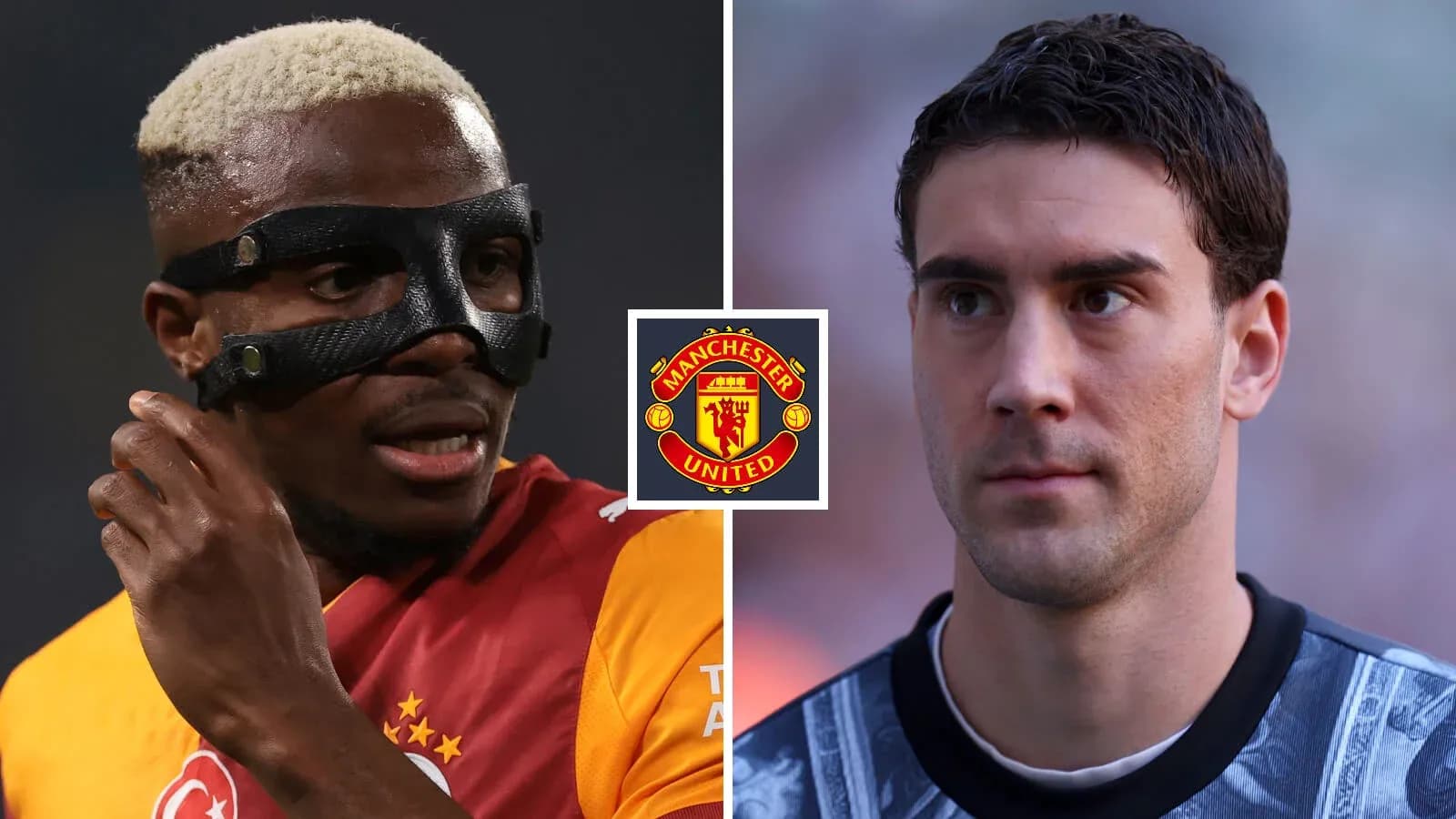 Jugadores de fútbol con máscaras y escudo de Manchester United Jugadores de fútbol con máscaras y escudo de Manchester United