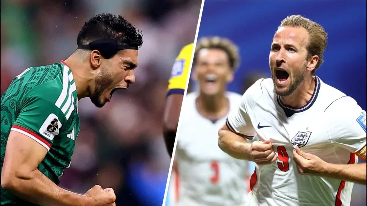Jugadores de México e Inglaterra celebrando goles Jugadores de México e Inglaterra celebrando goles