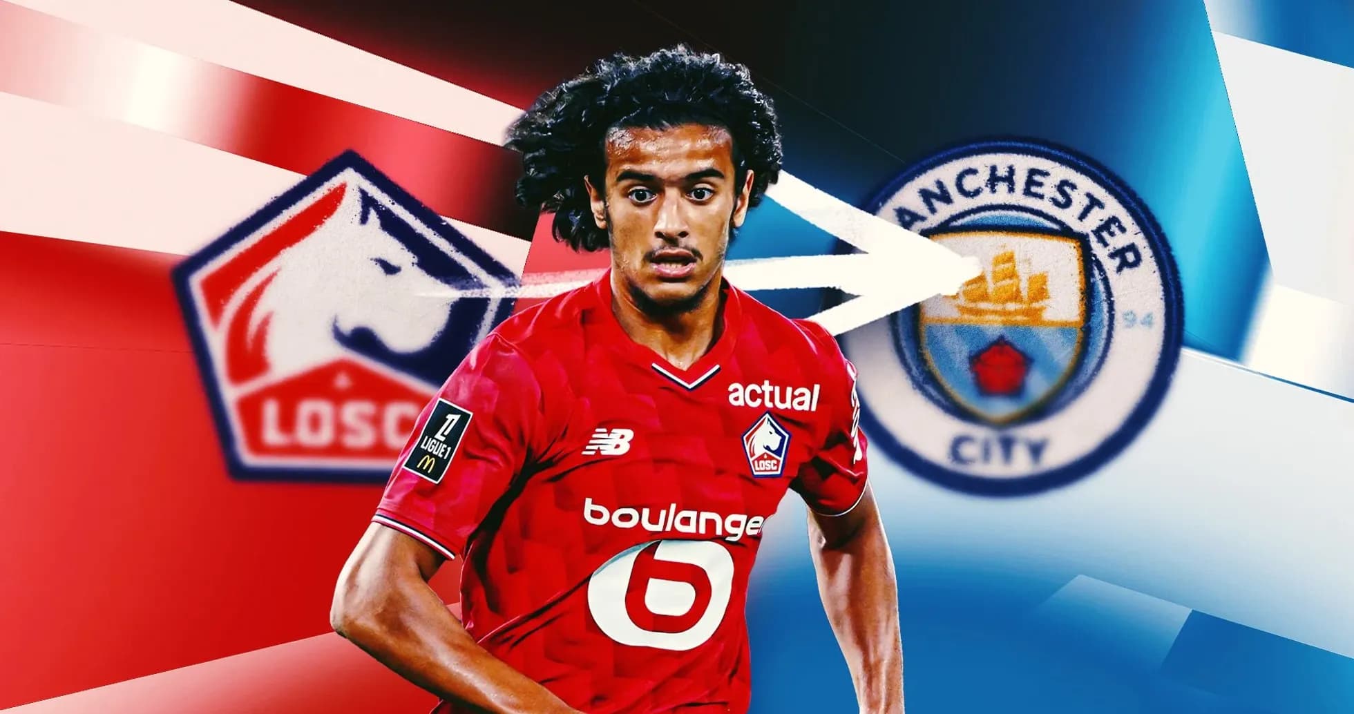 Jugador de LOSC Lille con logos de equipos de fondo Jugador de LOSC Lille con logos de equipos de fondo