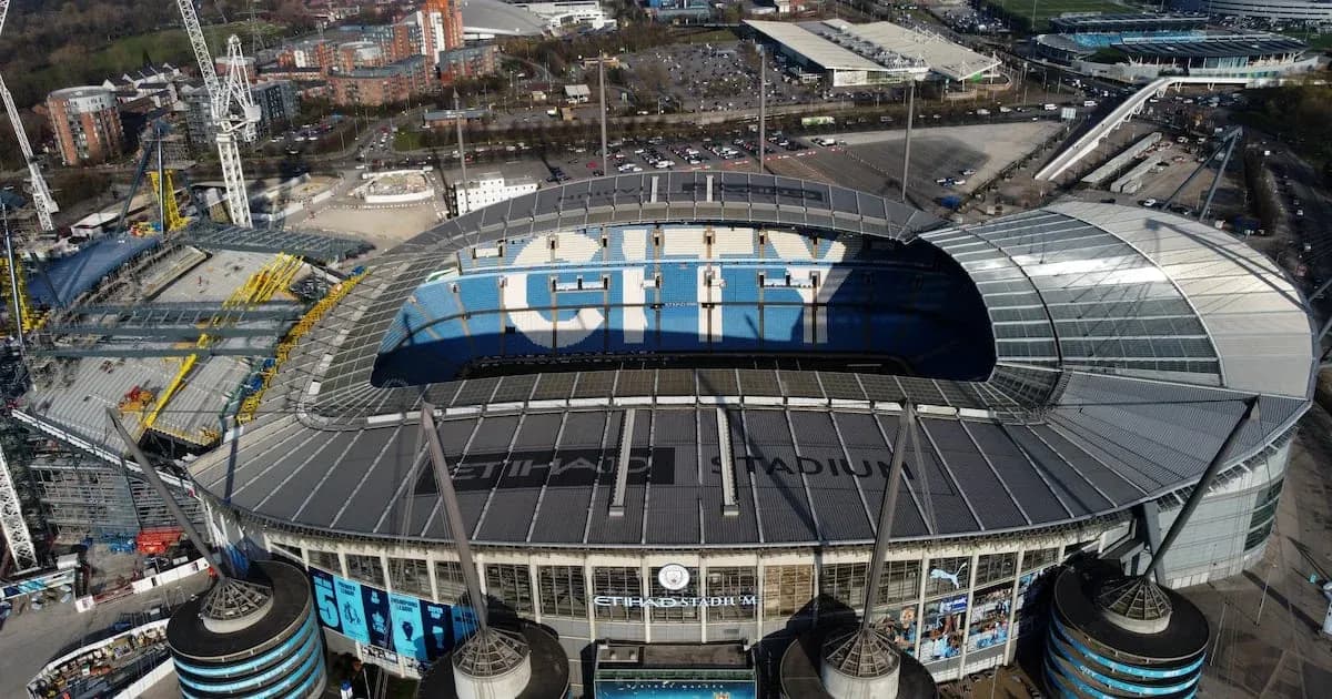 Vista aérea del Etihad Stadium en construcción Vista aérea del Etihad Stadium en construcción