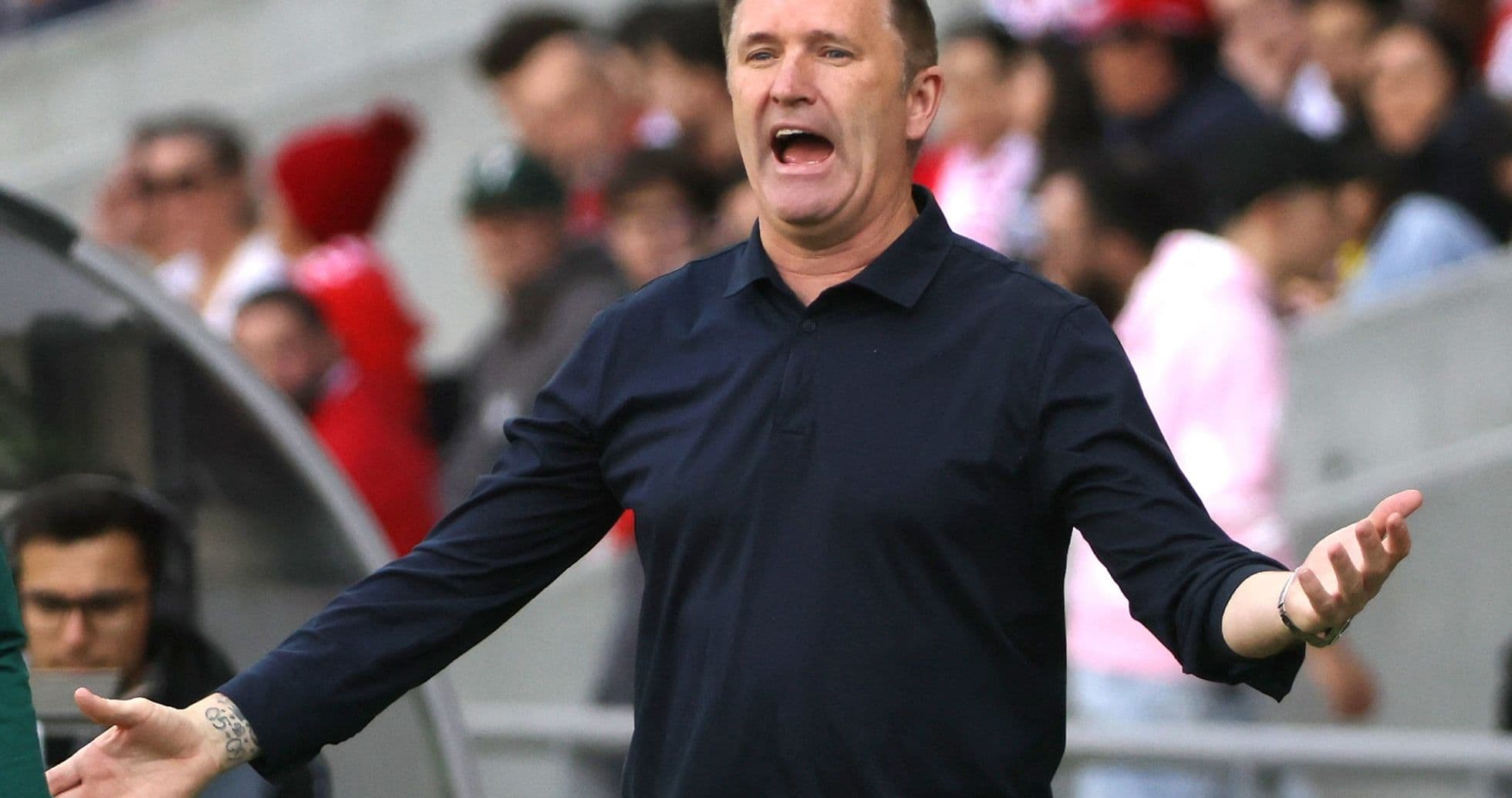 Entrenador gesticulando durante un partido de fútbol Entrenador gesticulando durante un partido de fútbol