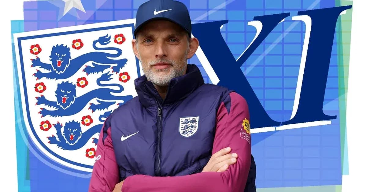 Entrenador de Inglaterra posando frente al escudo Entrenador de Inglaterra posando frente al escudo