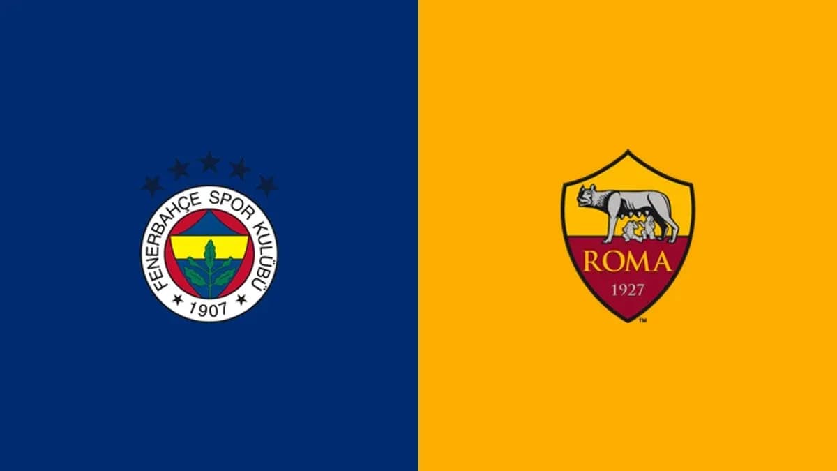 Logos de Fenerbahçe y Roma en fondo colorido Logos de Fenerbahçe y Roma en fondo colorido