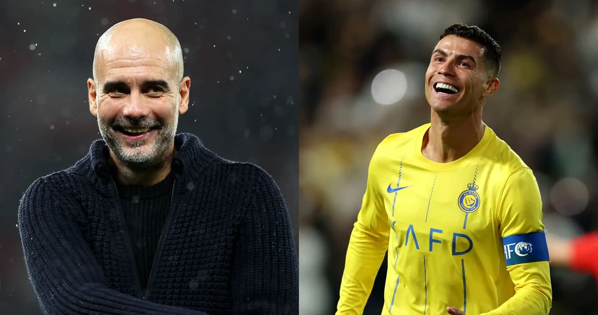 Pep Guardiola y Cristiano Ronaldo sonrientes durante evento Pep Guardiola y Cristiano Ronaldo sonrientes durante evento