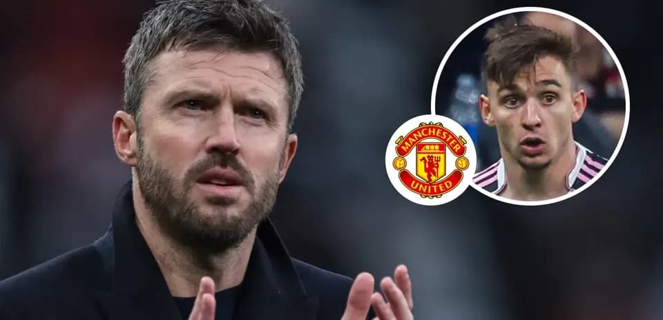 Michael Carrick gesturing with Manchester United logo background Michael Carrick gesturing with Manchester United logo background