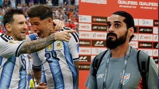 Jugadores argentinos celebrando un gol y un entrevistado Jugadores argentinos celebrando un gol y un entrevistado
