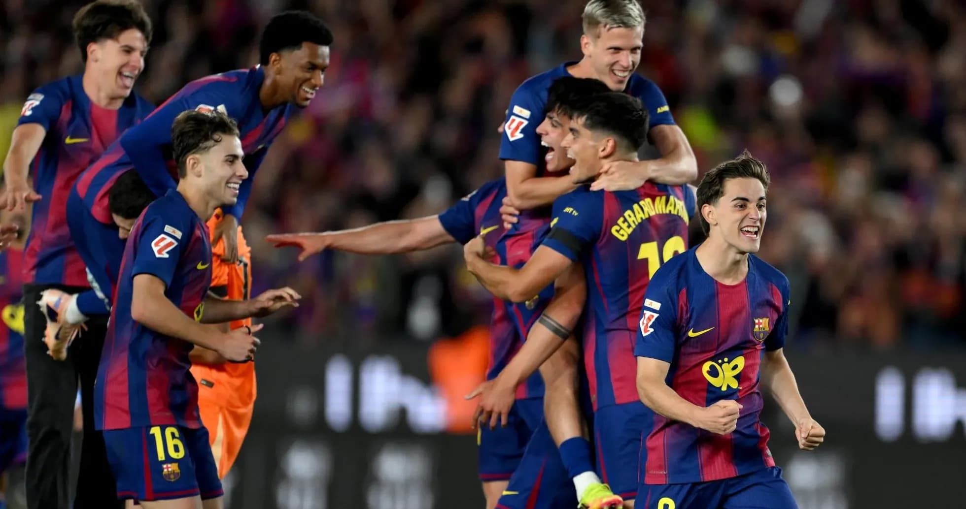 Jugadores del Barcelona celebrando un gol Jugadores del Barcelona celebrando un gol