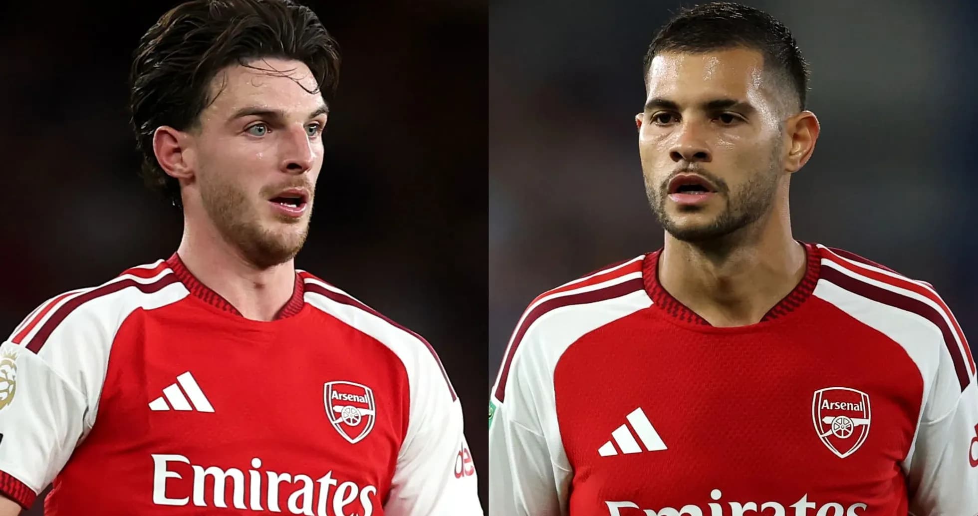 Dos jugadores de Arsenal en uniforme durante partido Dos jugadores de Arsenal en uniforme durante partido