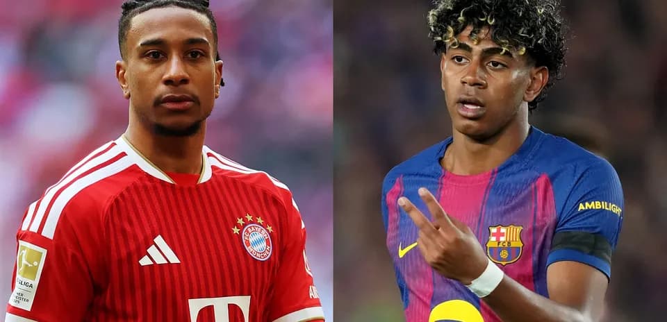 Jugadores de Bayern y Barcelona en el campo Jugadores de Bayern y Barcelona en el campo
