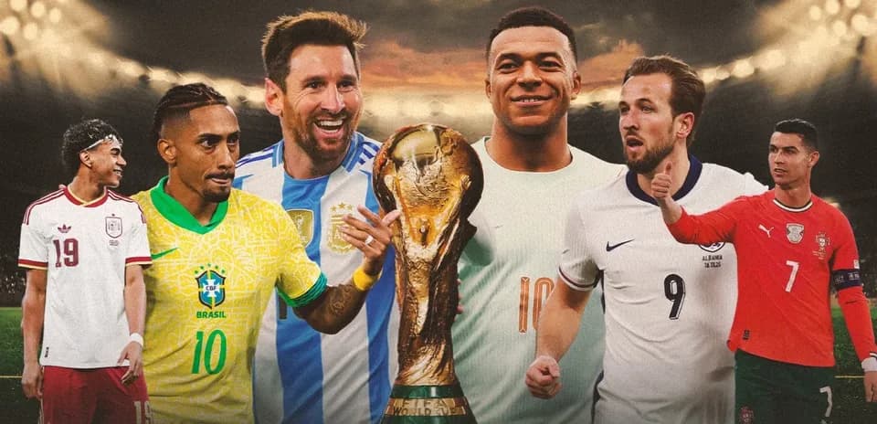 Jugadores de fútbol sosteniendo el trofeo mundial Jugadores de fútbol sosteniendo el trofeo mundial