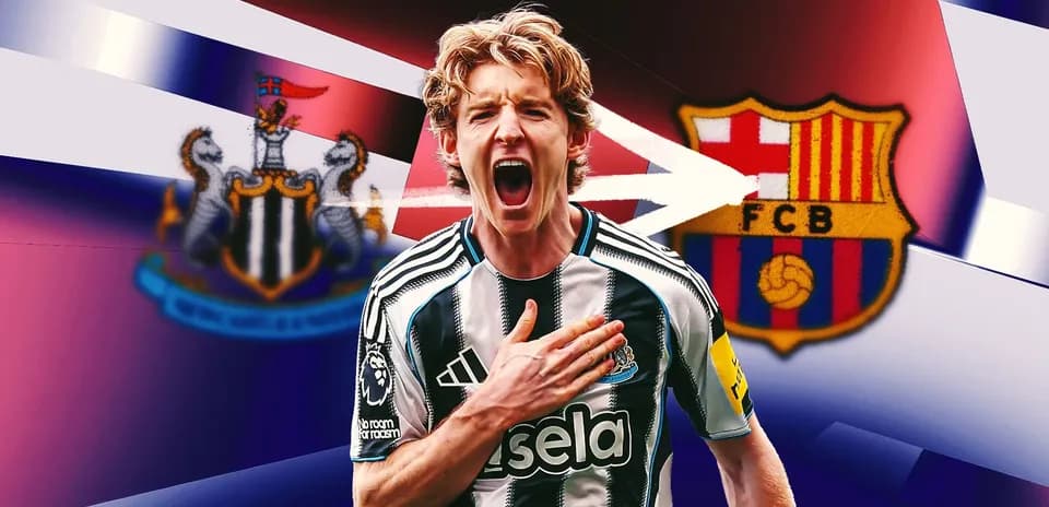 Jugador de Newcastle celebrando con el escudo de Barça Jugador de Newcastle celebrando con el escudo de Barça