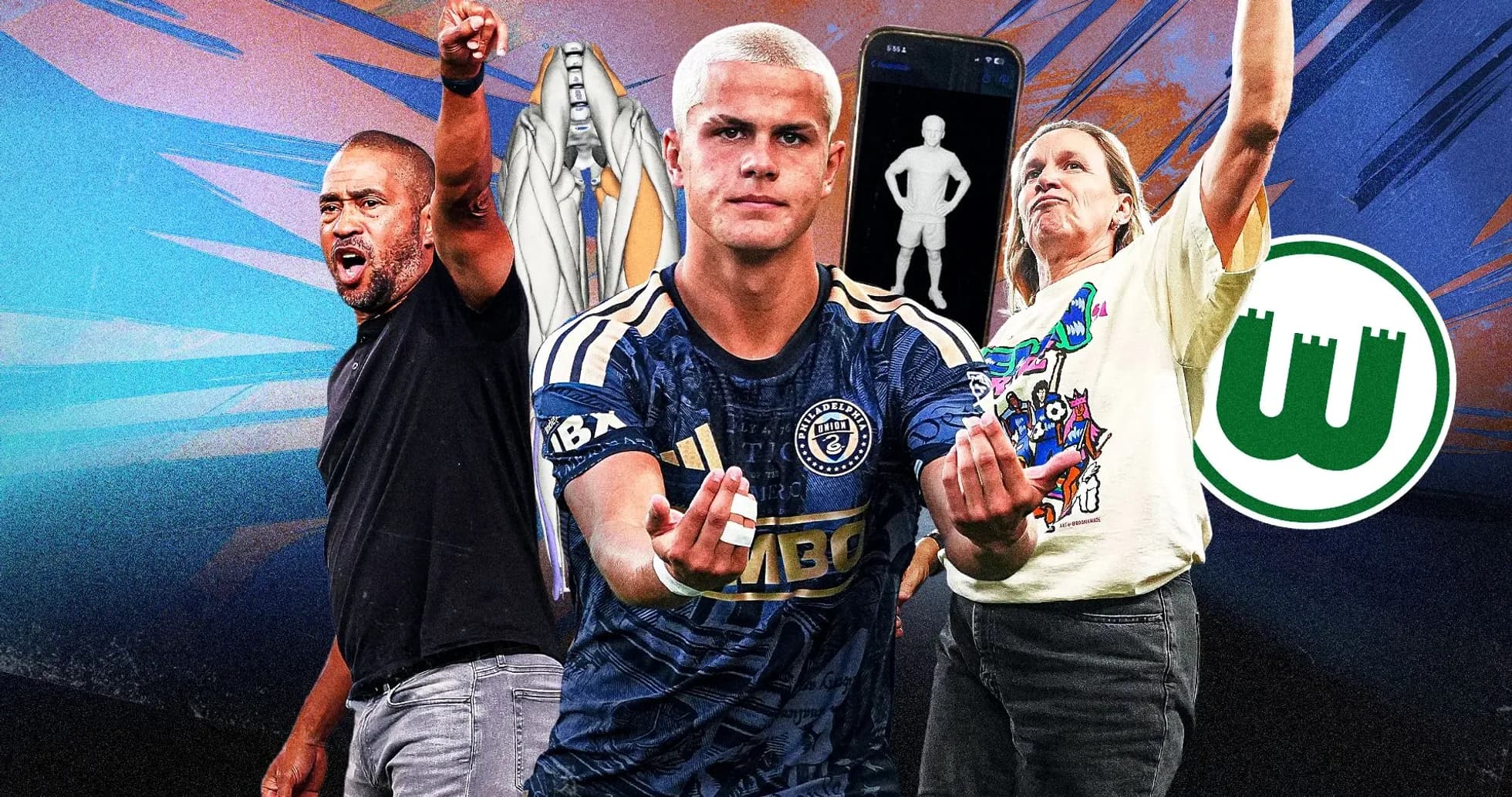 Jugadores y entrenadores de fútbol en acción Jugadores y entrenadores de fútbol en acción