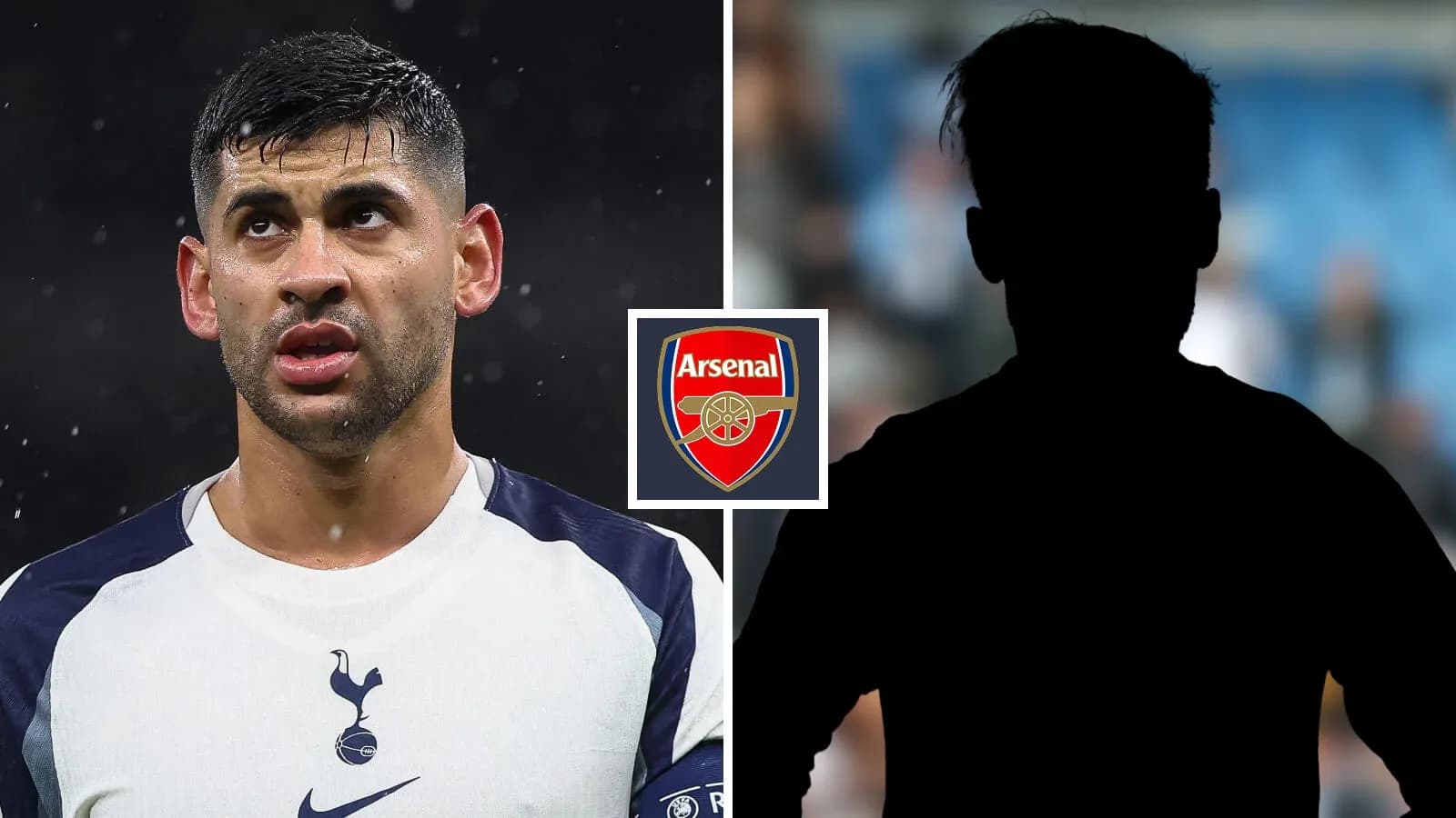 Jugador de Tottenham con logo de Arsenal en fondo Jugador de Tottenham con logo de Arsenal en fondo