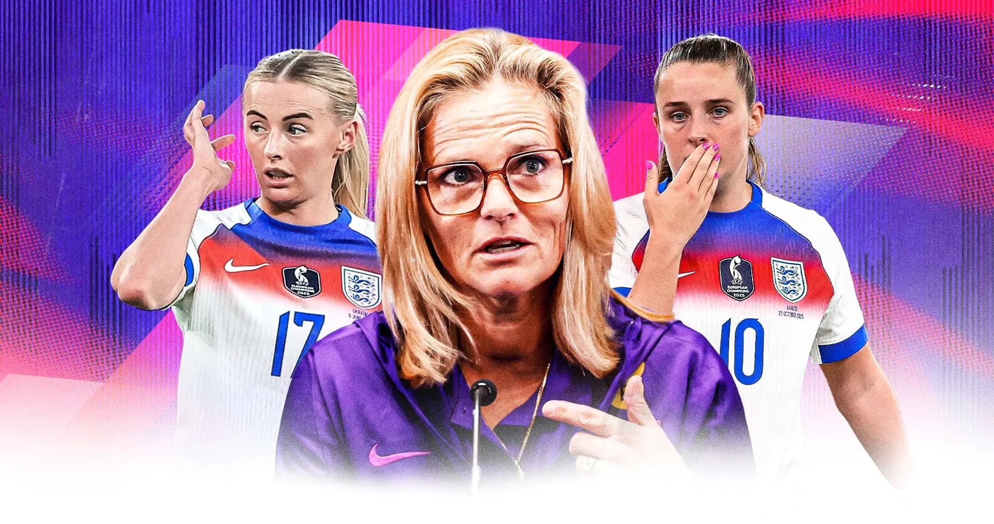 Entrenadora hablando con jugadoras de Inglaterra Entrenadora hablando con jugadoras de Inglaterra