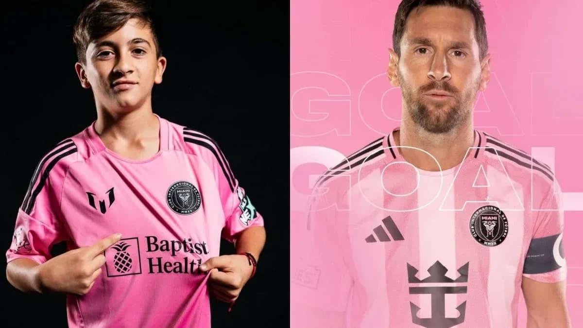 Joven y Messi en camisetas de Inter Miami Joven y Messi en camisetas de Inter Miami