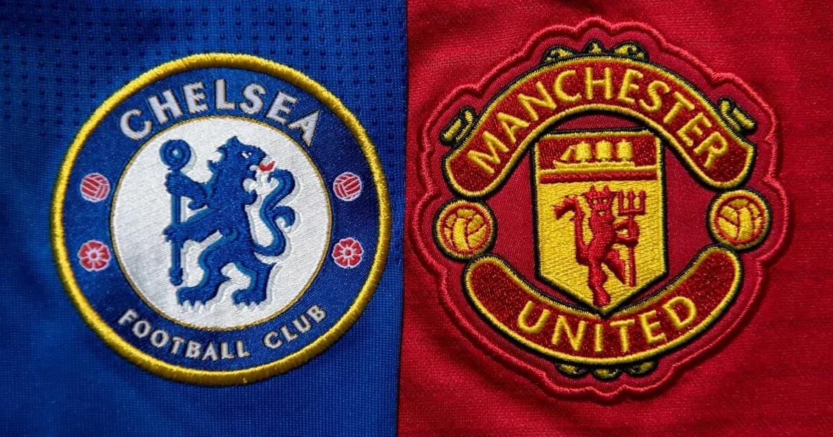 Escudos de Chelsea y Manchester United en tela Escudos de Chelsea y Manchester United en tela
