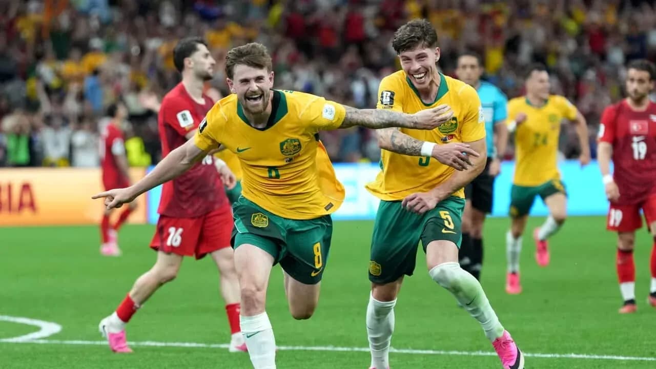 Jugadores de Australia celebrando un gol Jugadores de Australia celebrando un gol