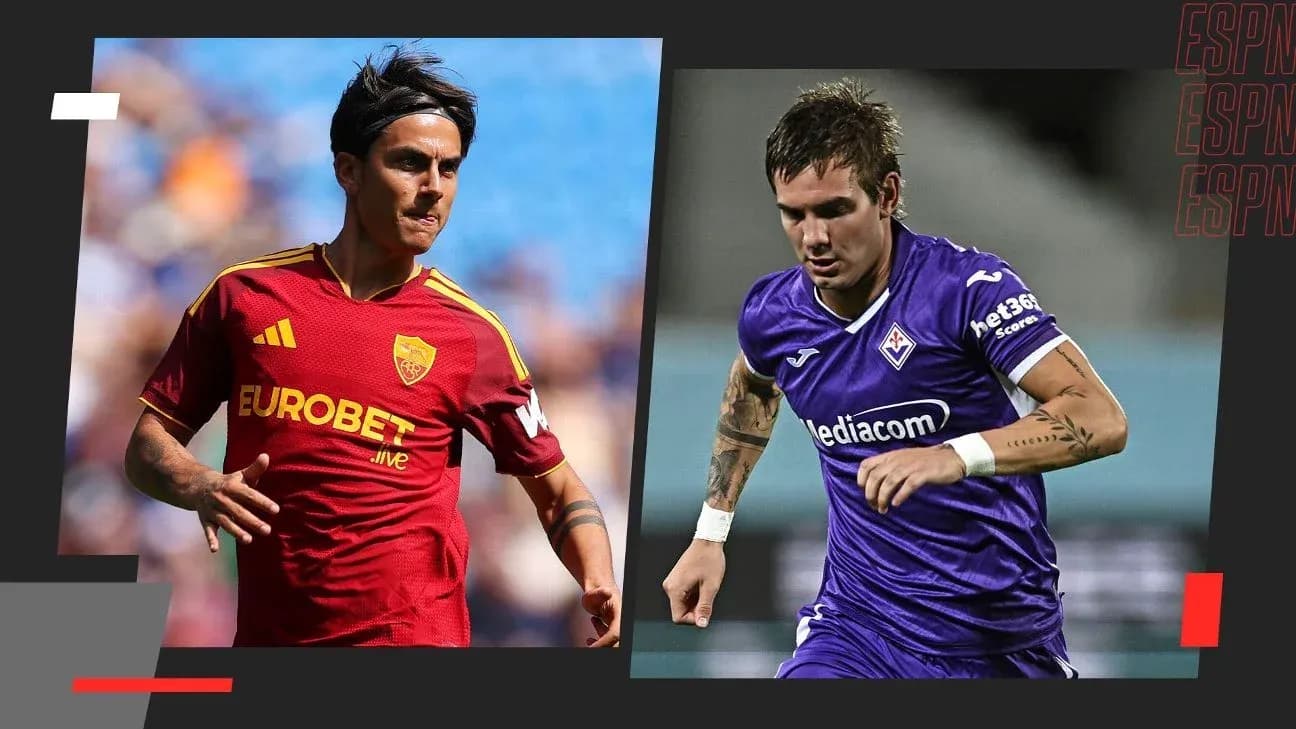 Jugadores de AS Roma y Fiorentina en acción Jugadores de AS Roma y Fiorentina en acción