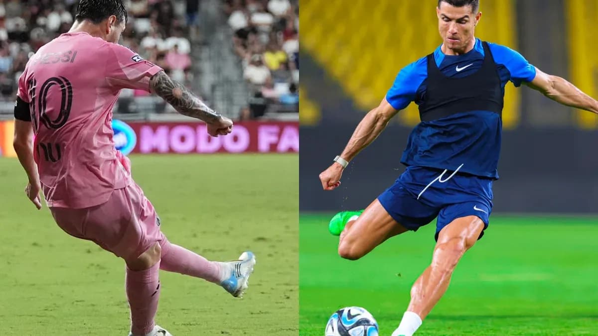 Messi y Ronaldo en acción durante un partido Messi y Ronaldo en acción durante un partido