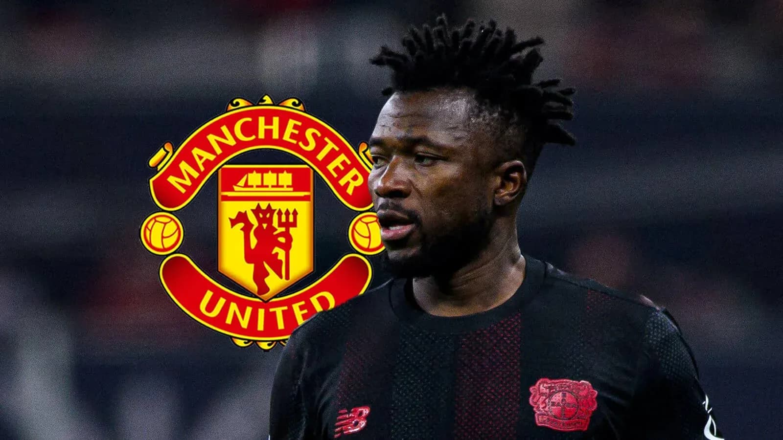 Jugador de fútbol con logo de Manchester United de fondo Jugador de fútbol con logo de Manchester United de fondo