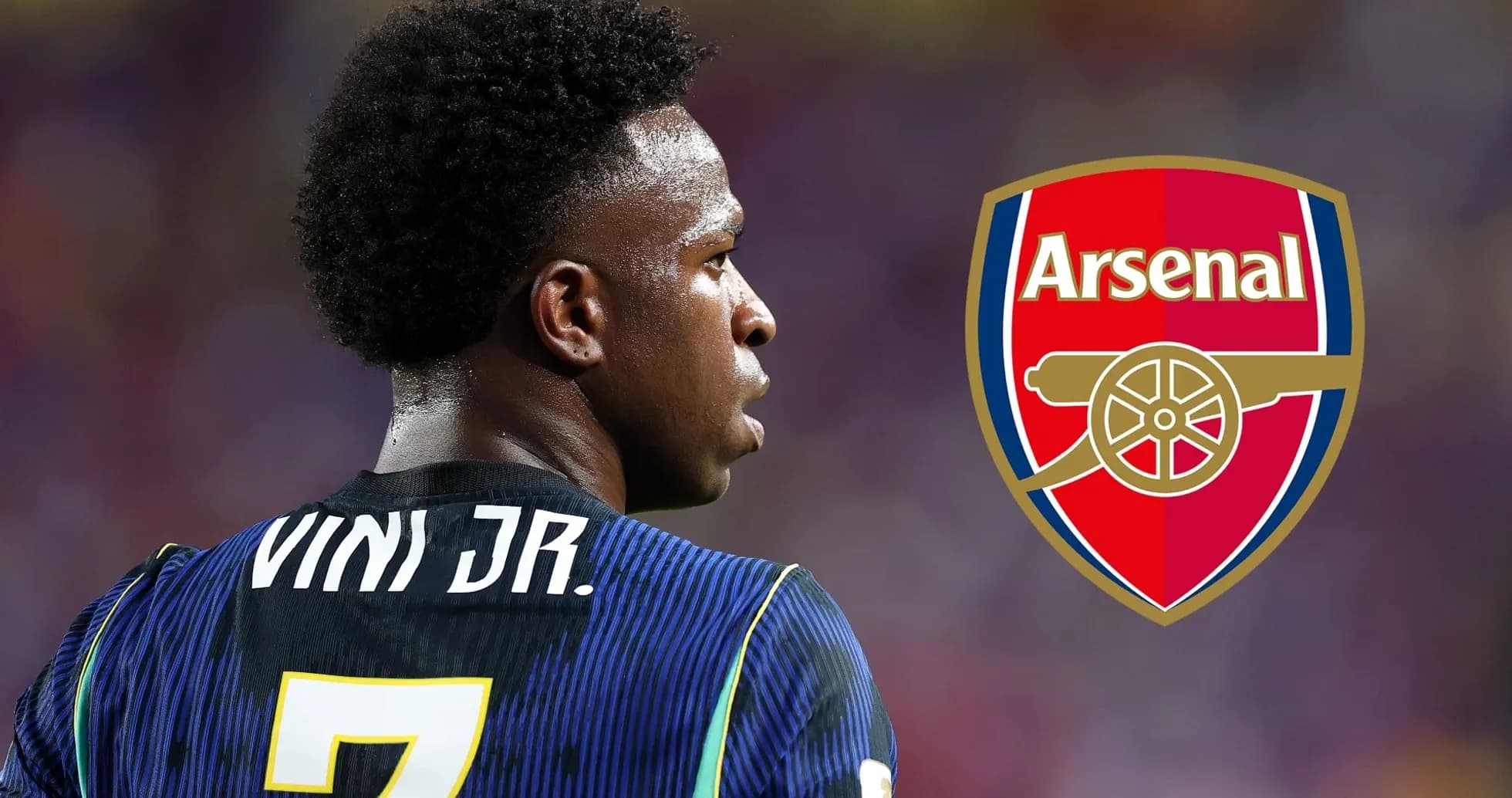 Jugador con camiseta de Vini Jr. y escudo de Arsenal Jugador con camiseta de Vini Jr. y escudo de Arsenal