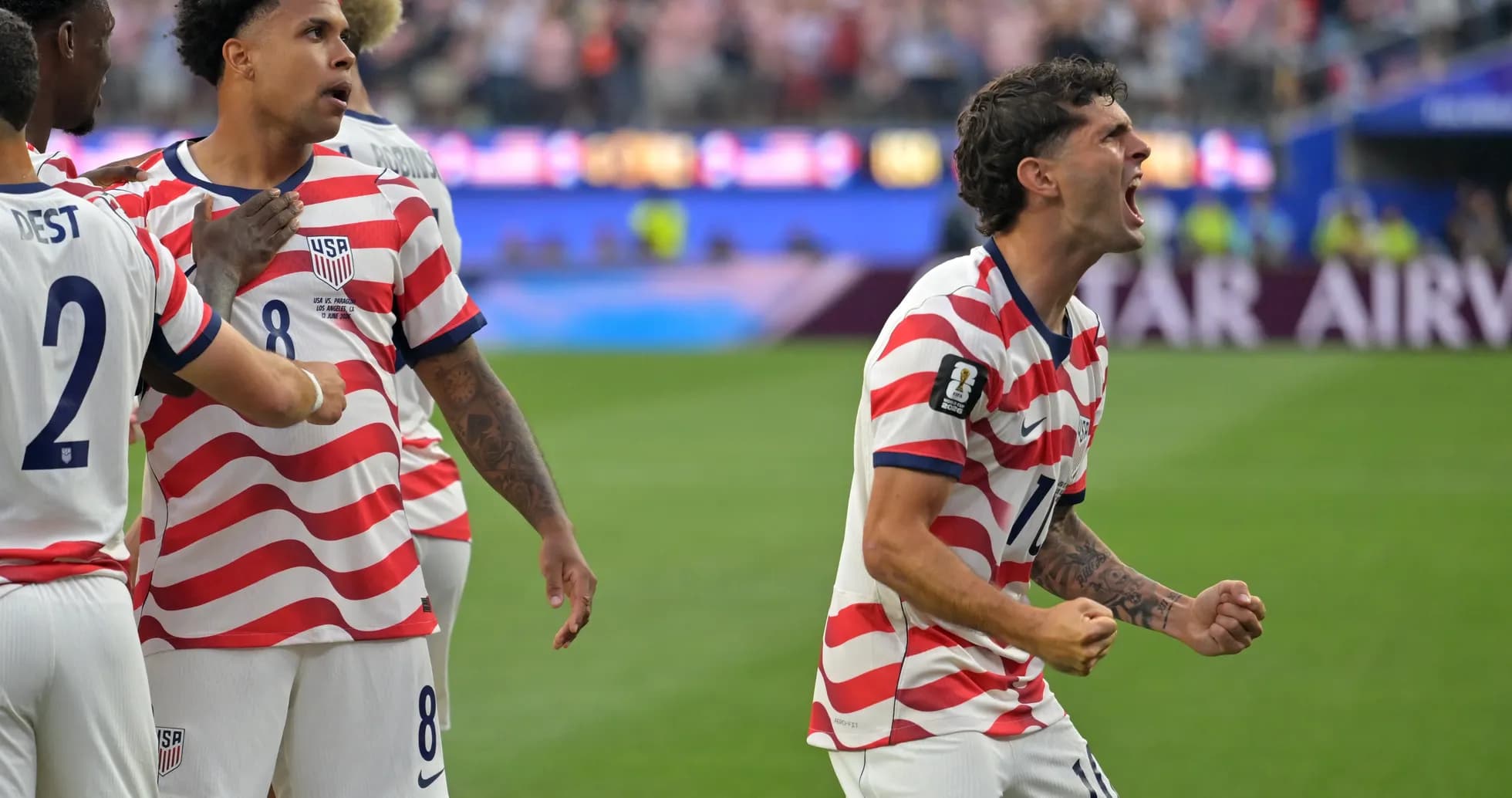 Celebración de jugadores de Estados Unidos en el partido Celebración de jugadores de Estados Unidos en el partido