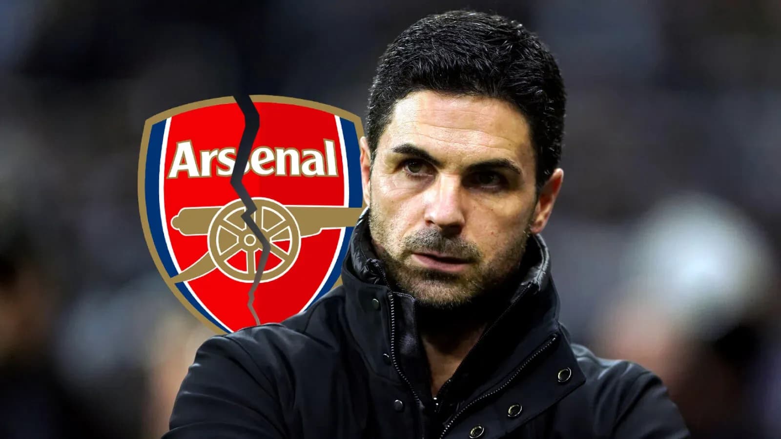 Mikel Arteta con logo de Arsenal de fondo Mikel Arteta con logo de Arsenal de fondo
