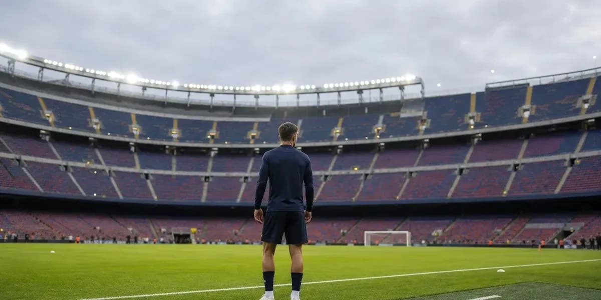 Jugador de pie en el campo del Camp Nou Jugador de pie en el campo del Camp Nou