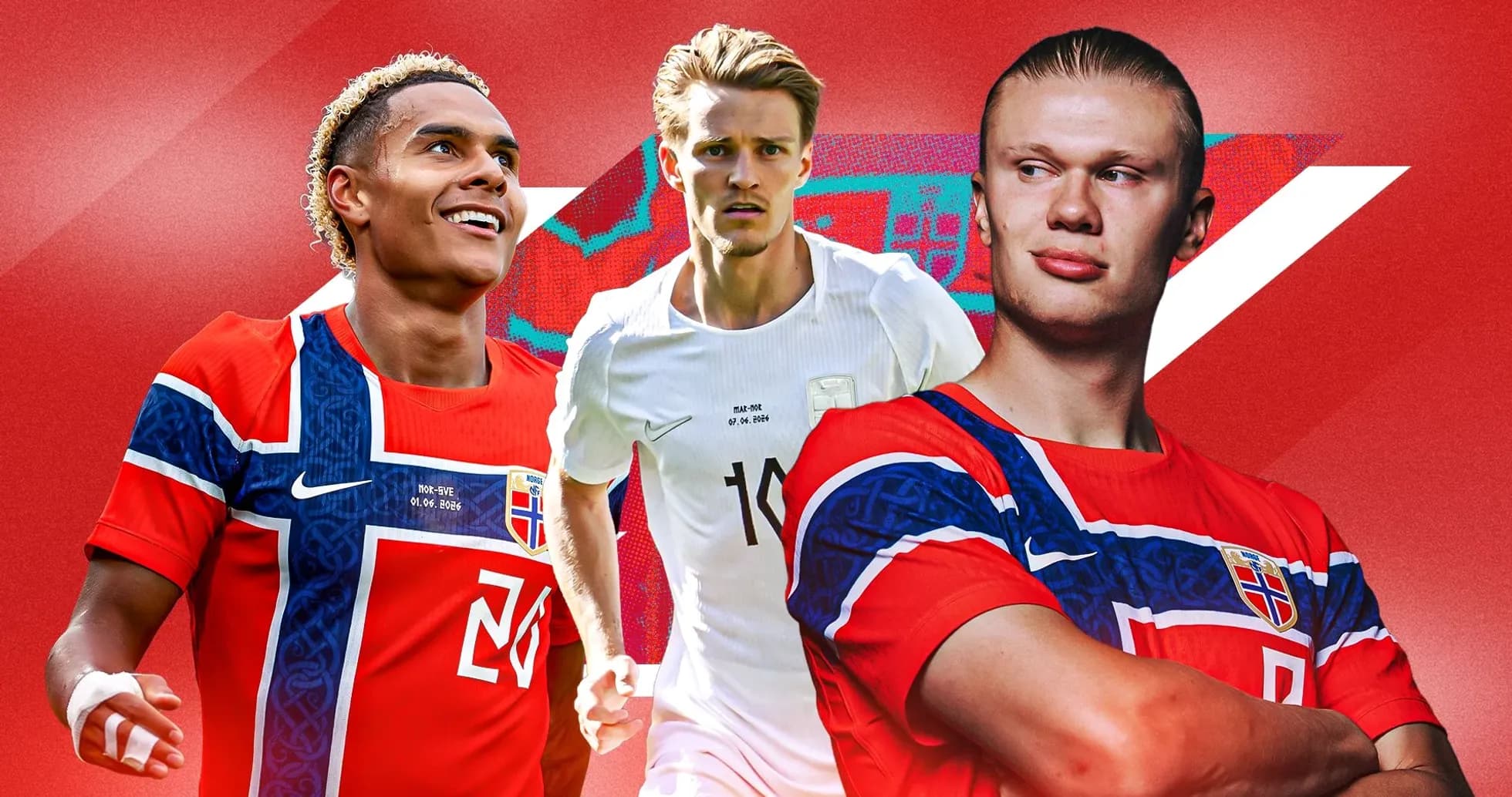 Jugadores de fútbol noruegos posando en uniforme Jugadores de fútbol noruegos posando en uniforme