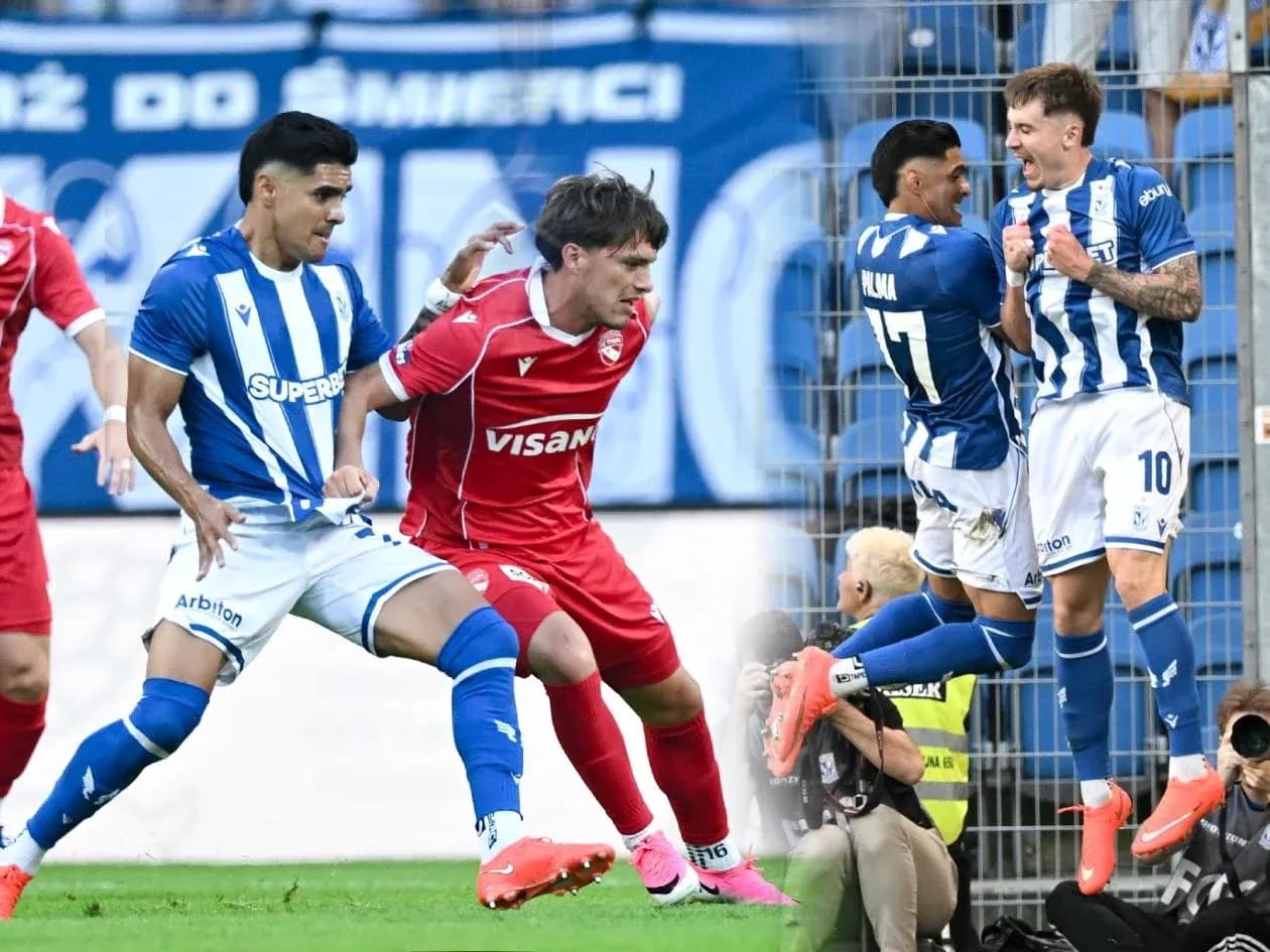 Jugadores de Lech Poznan en acción durante el partido Jugadores de Lech Poznan en acción durante el partido