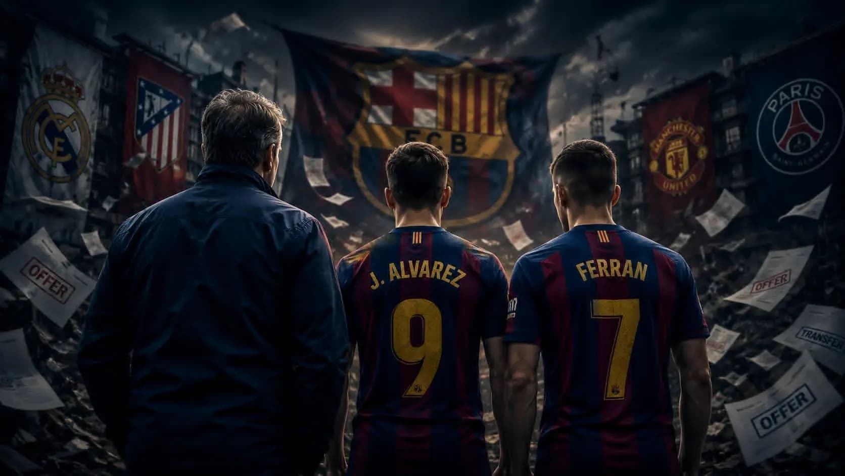 Jugadores de Barcelona de espaldas con camisetas Jugadores de Barcelona de espaldas con camisetas