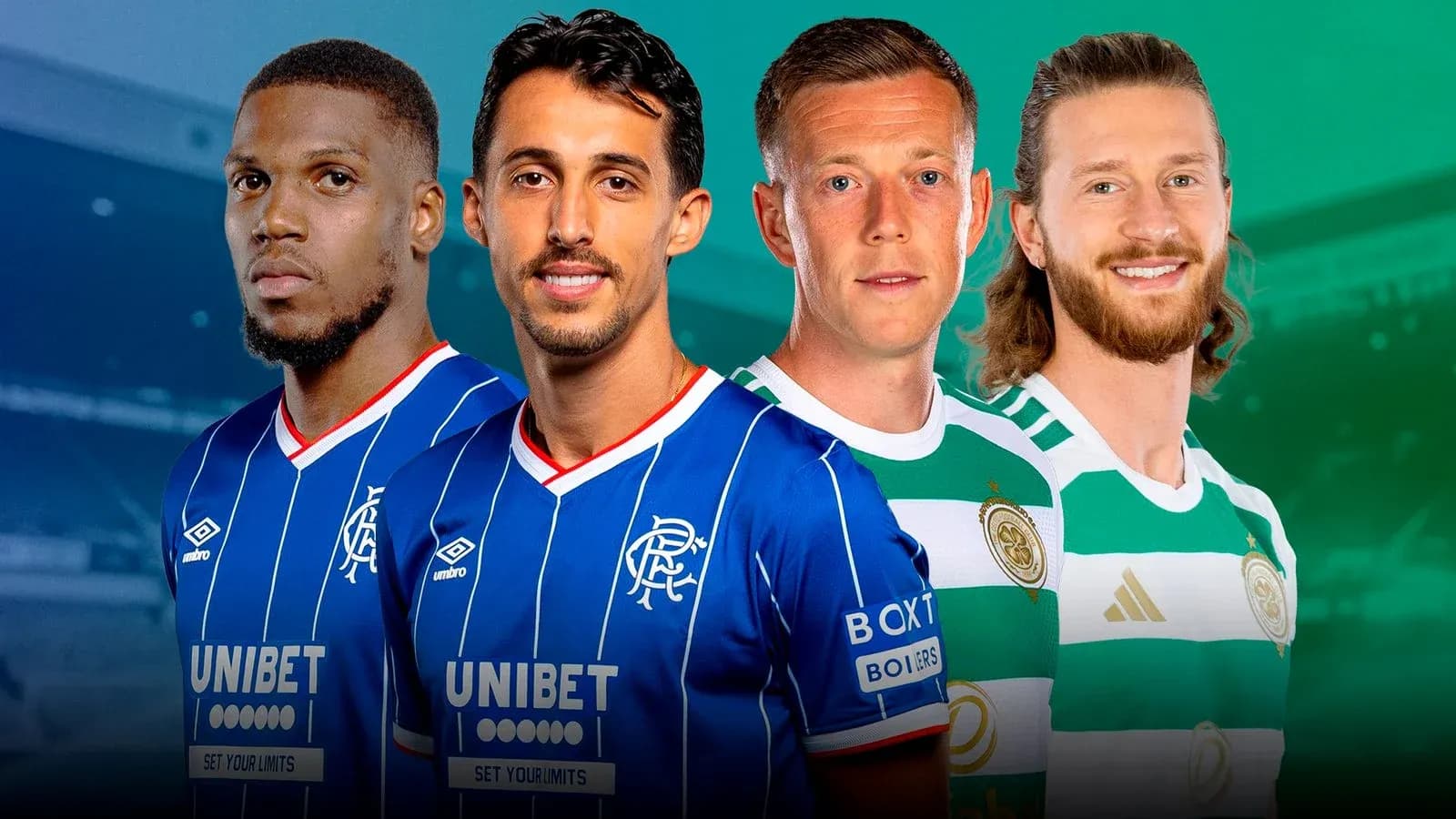 Jugadores de Rangers y Celtic en sus camisetas Jugadores de Rangers y Celtic en sus camisetas