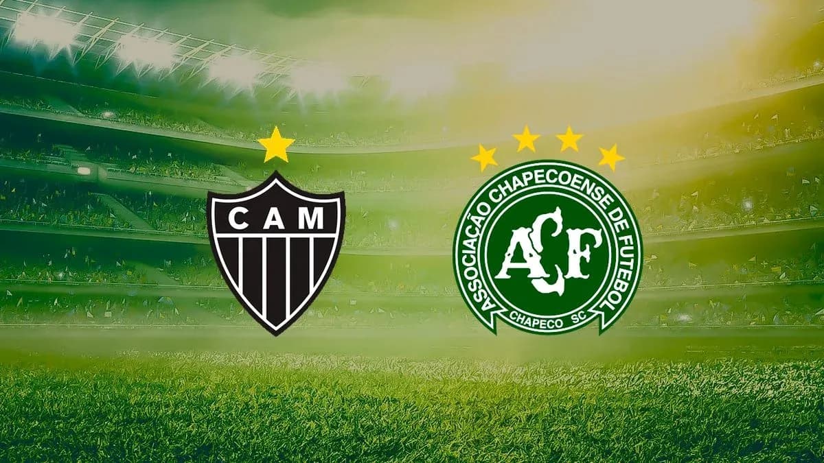 Logos de Atletico-MG y Chapecoense en estadio Logos de Atletico-MG y Chapecoense en estadio