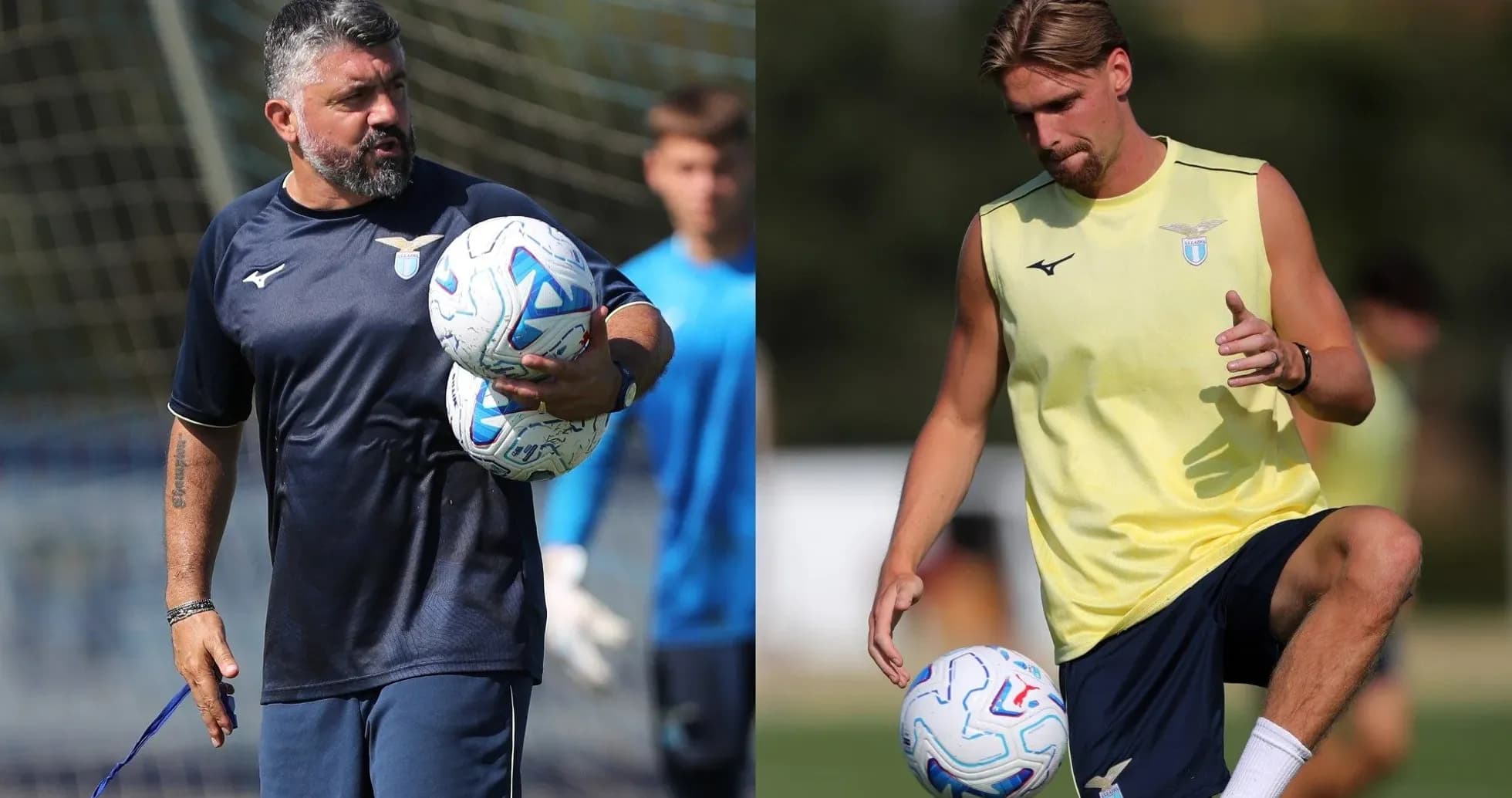 Entrenador y jugador de Lazio durante sesión de entrenamiento Entrenador y jugador de Lazio durante sesión de entrenamiento