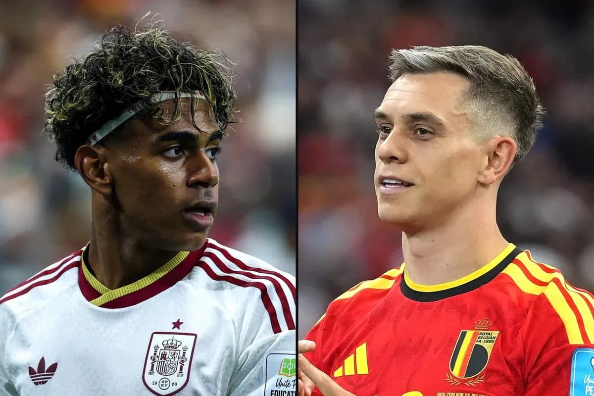 Jugadores de España y Bélgica durante partido de fútbol Jugadores de España y Bélgica durante partido de fútbol