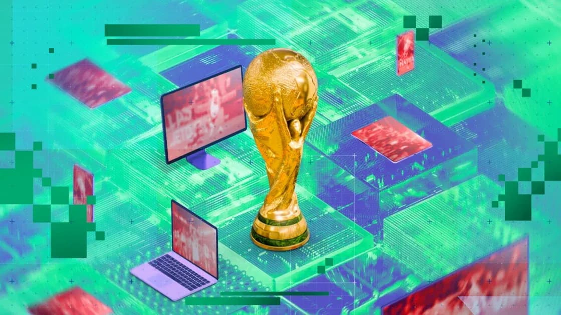 Trofeo de la Copa del Mundo sobre fondo digital Trofeo de la Copa del Mundo sobre fondo digital