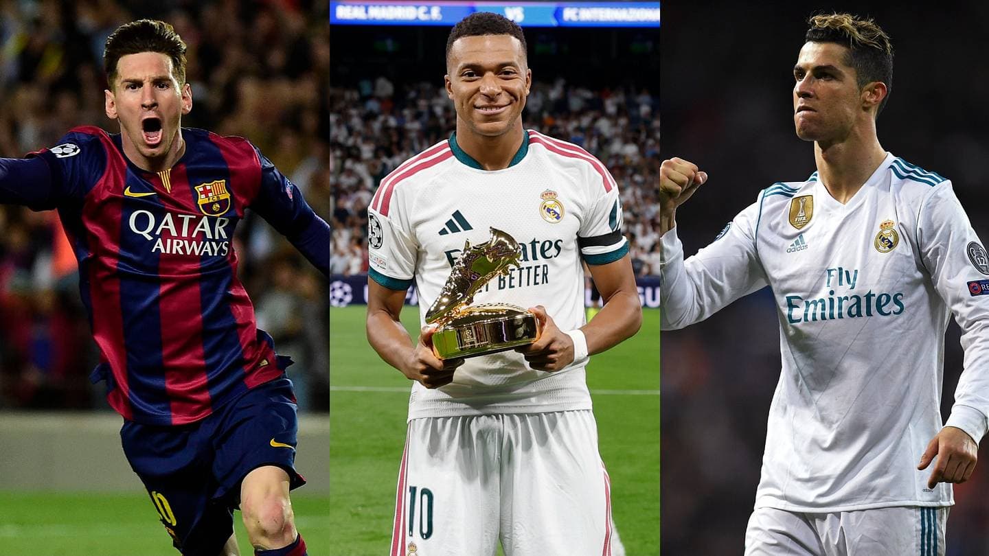 Comparativa de Kylian Mbappé con Messi y Ronaldo tras 100 partidos en Champions League Comparativa de Kylian Mbappé con Messi y Ronaldo tras 100 partidos en Champions League